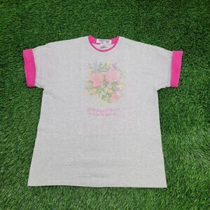 Vintage 90s Floral Christian Shirt Womens Large 21x26 Gray